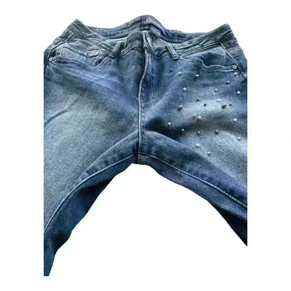 Democracy Flex-ellent Raw Hem Cropped Jeans Medium Wash Pearl Accents Women’s 10 - Picture 8 of 10